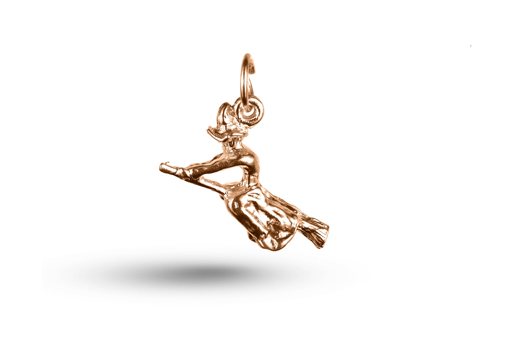 Rose gold Witch on Broom charm.