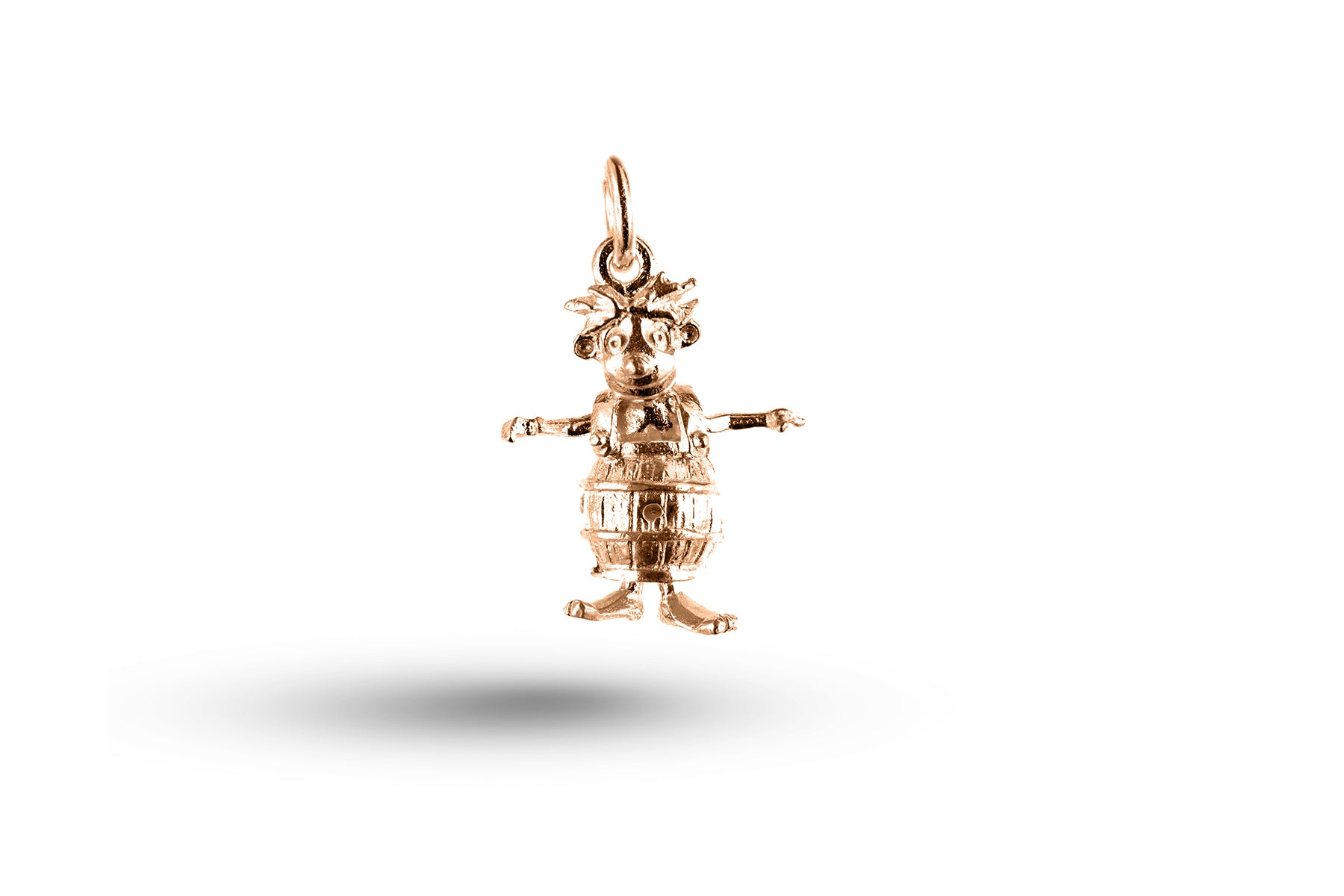 Rose gold Man in a Barrel charm.