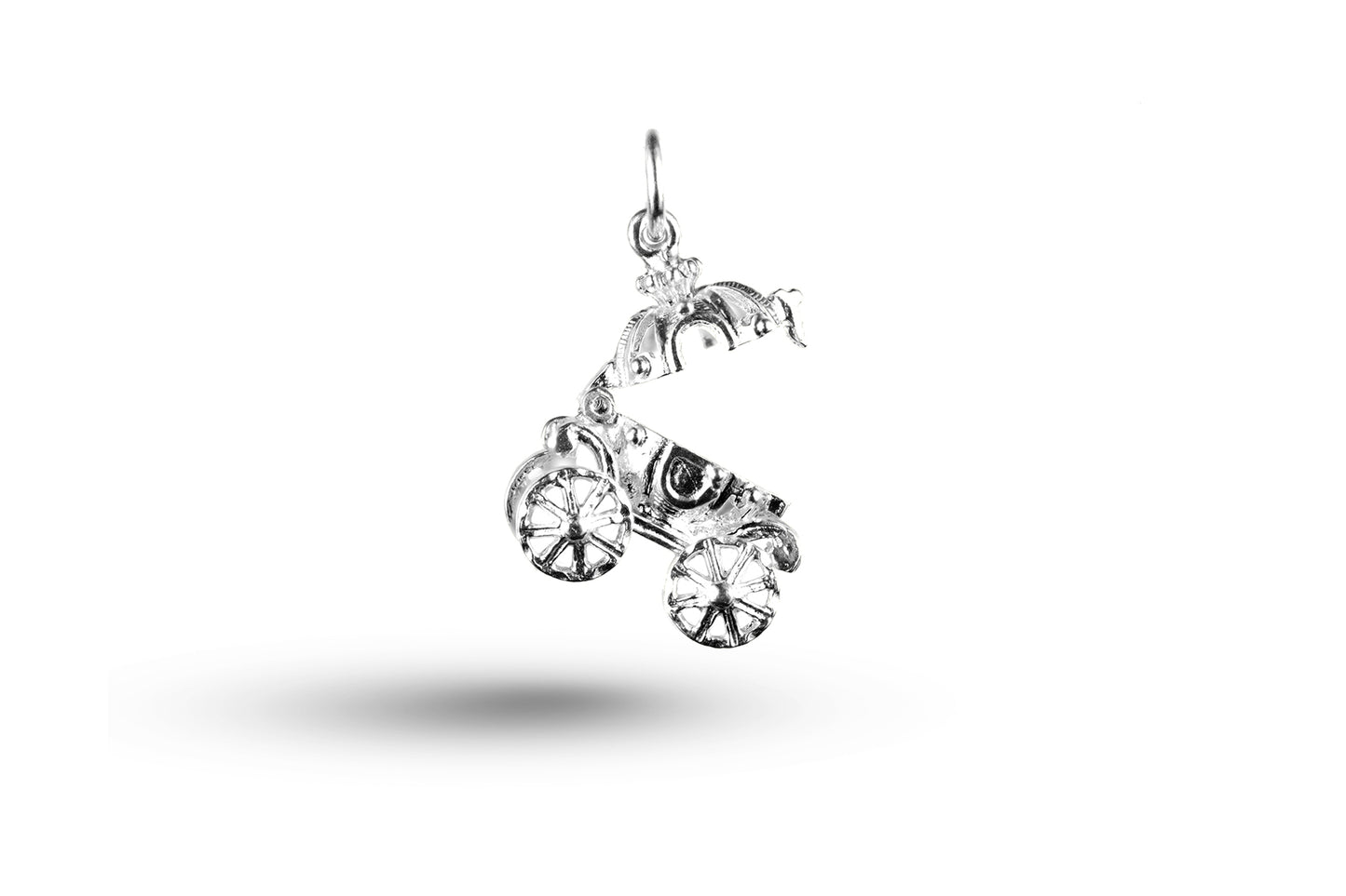 White gold open Cinderella Coach charm.