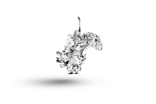 White gold Girl Cat with Umbrella charm.