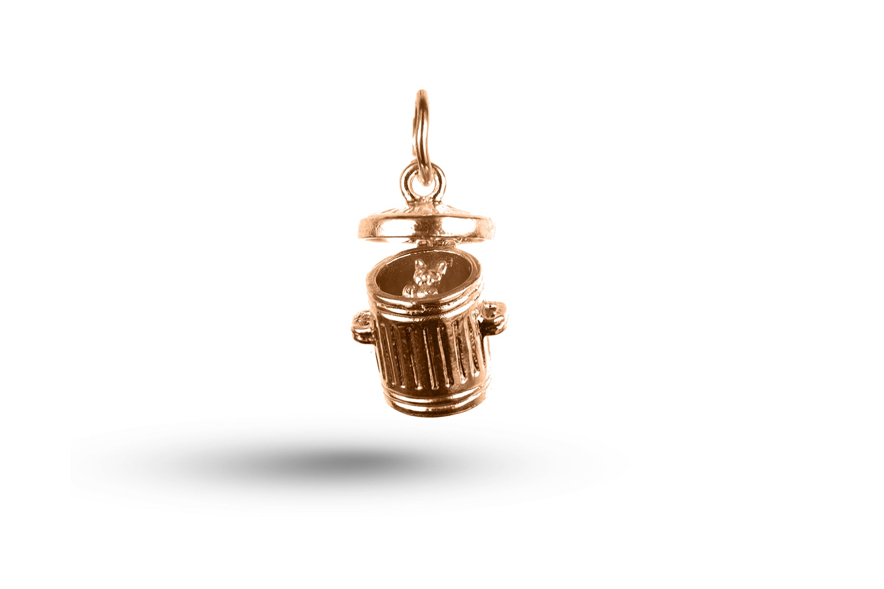 Luxury rose gold Cat in Dustbin charm.