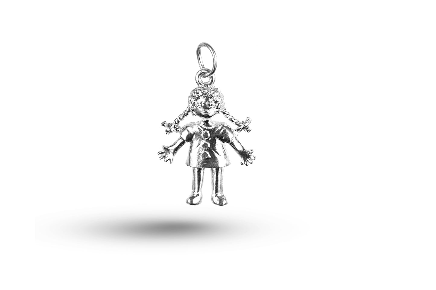 White gold Movable Ragdoll Girl charm.