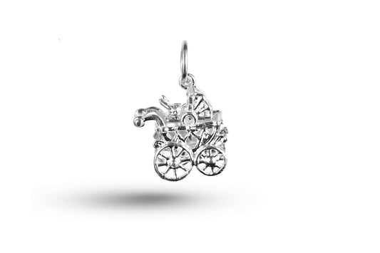 Luxury white gold Bunnies in Pram charm.