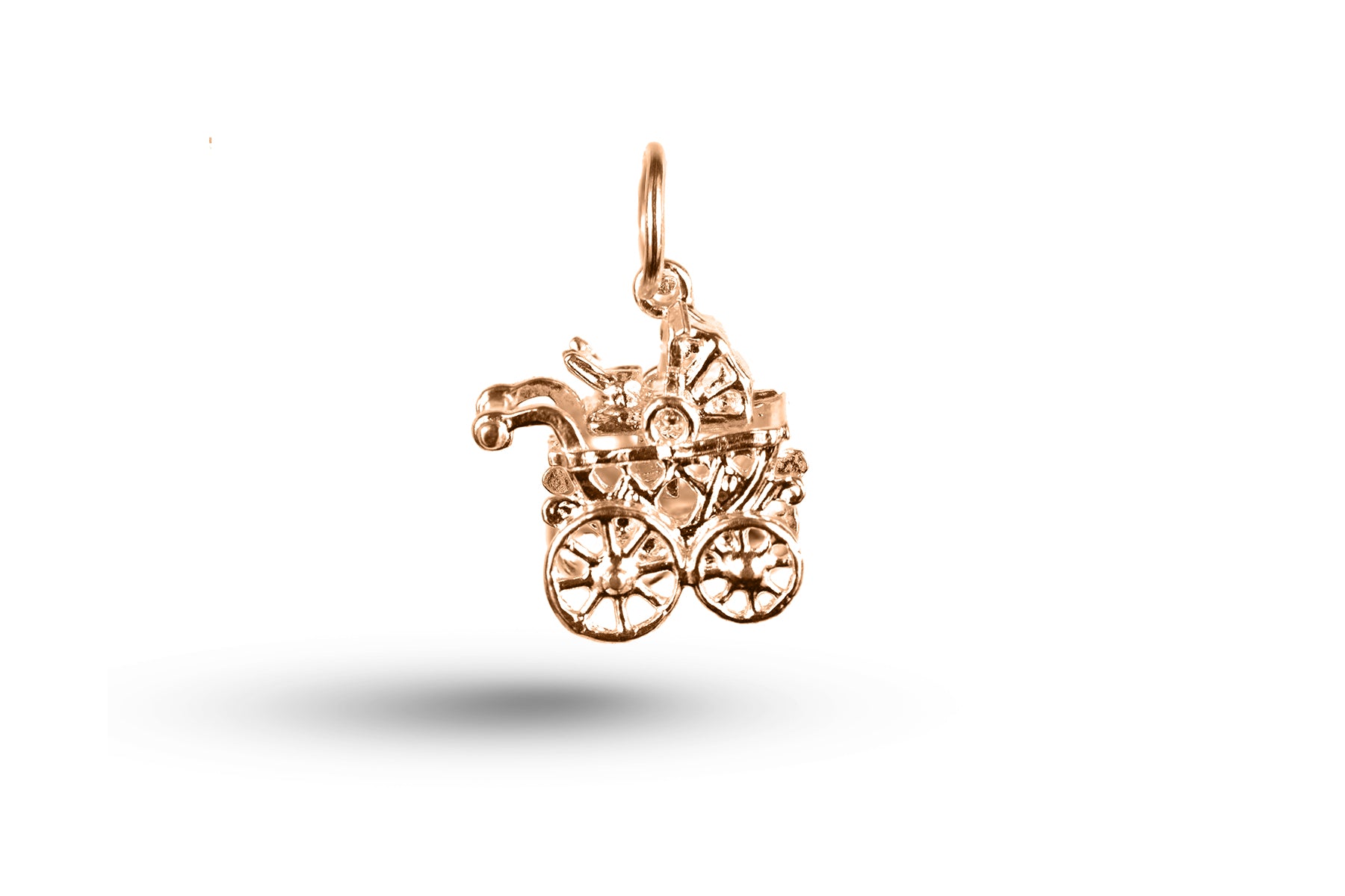 Luxury rose gold Bunnies in Pram charm.