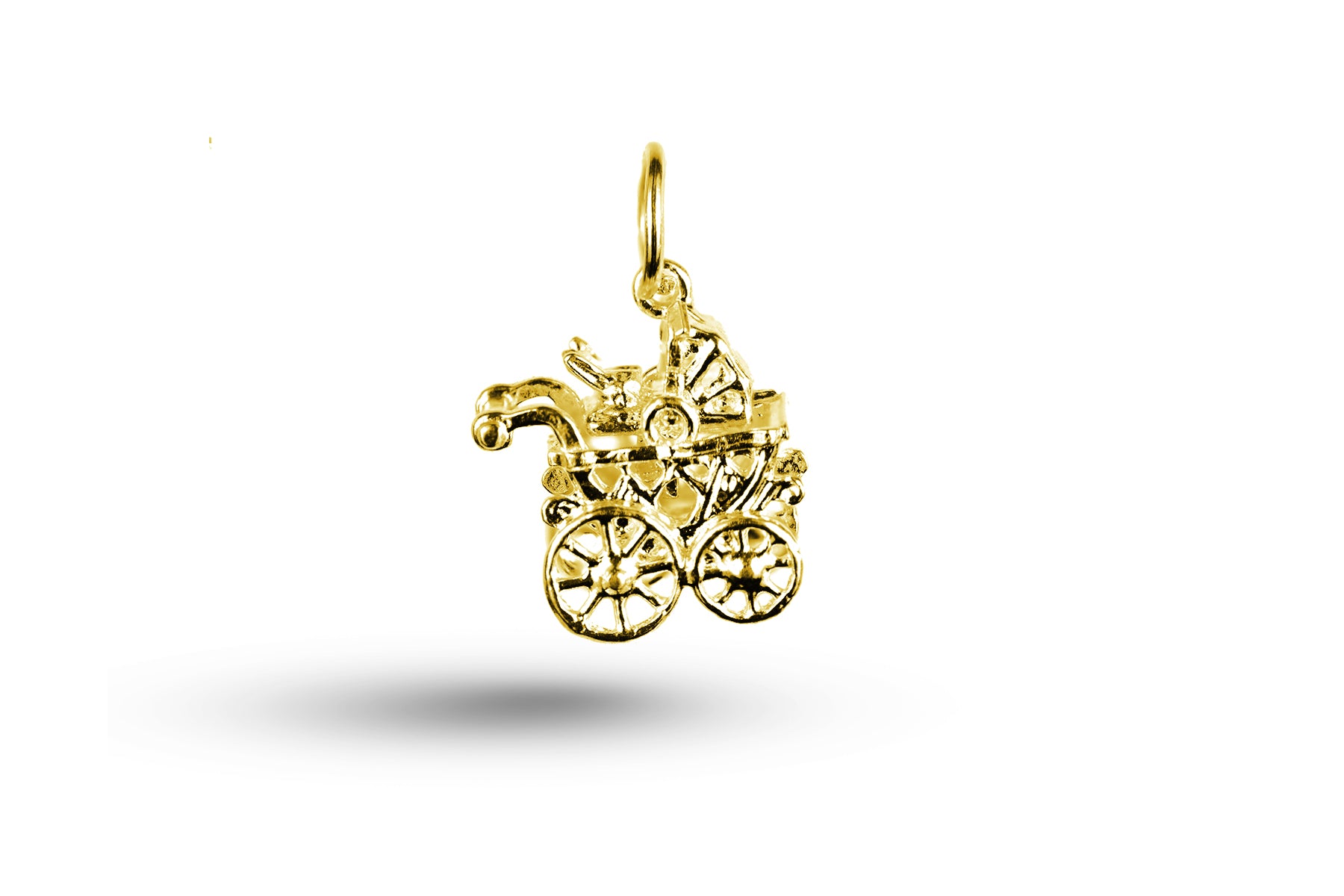 Luxury yellow gold Bunnies in Pram charm.