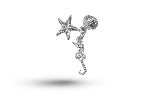 White gold Seahorse Starfish Shell charm.