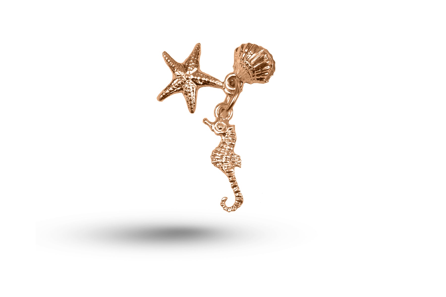 Rose gold Seahorse Starfish Shell charm.