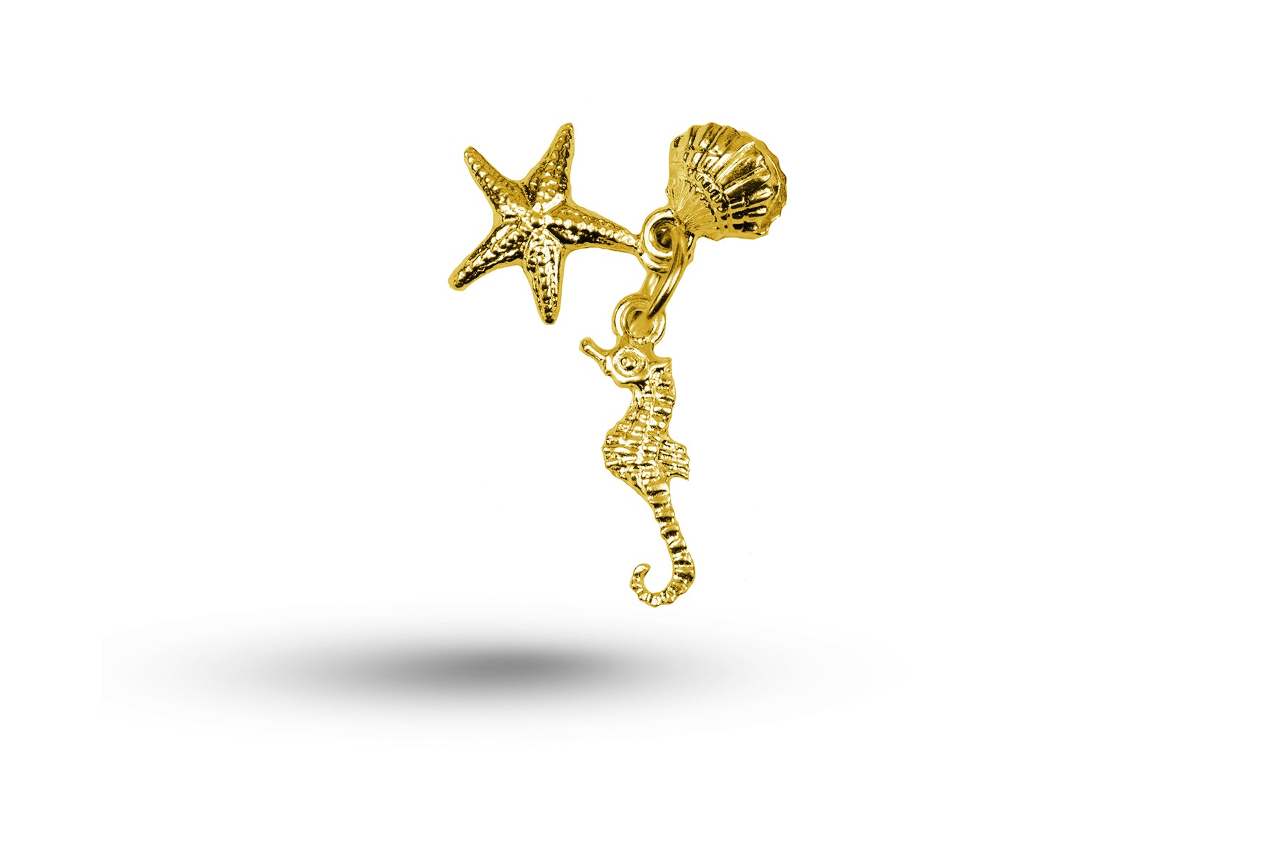 Yellow gold Seahorse Starfish Shell charm.