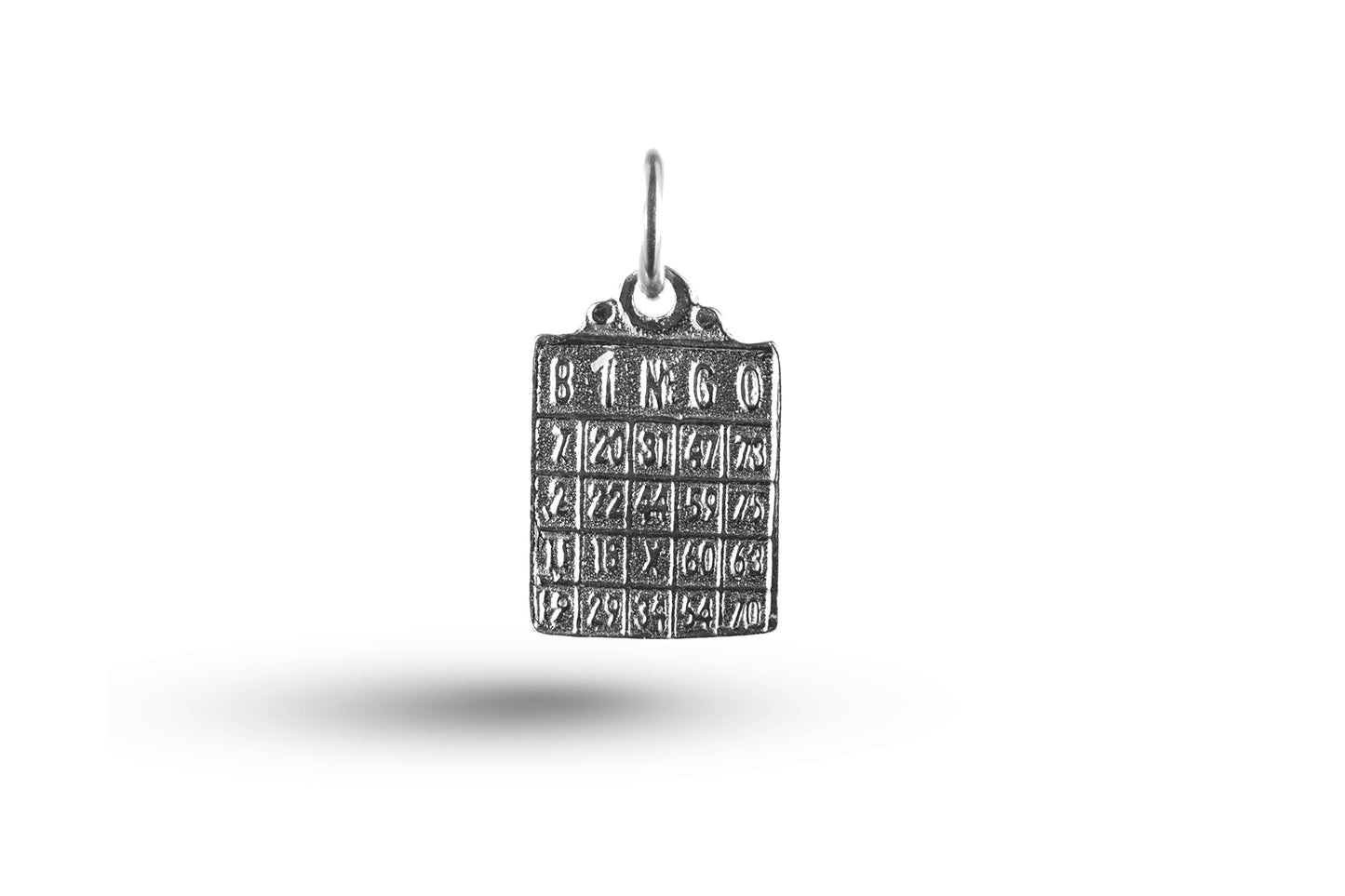 Luxury white gold bingo card charm.