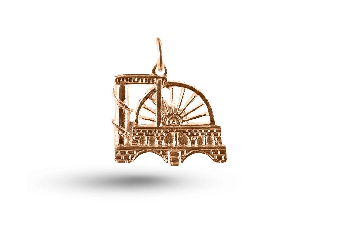 Rose gold Laxey Wheel charm.