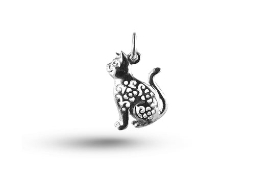 White gold Filigree Cat charm.