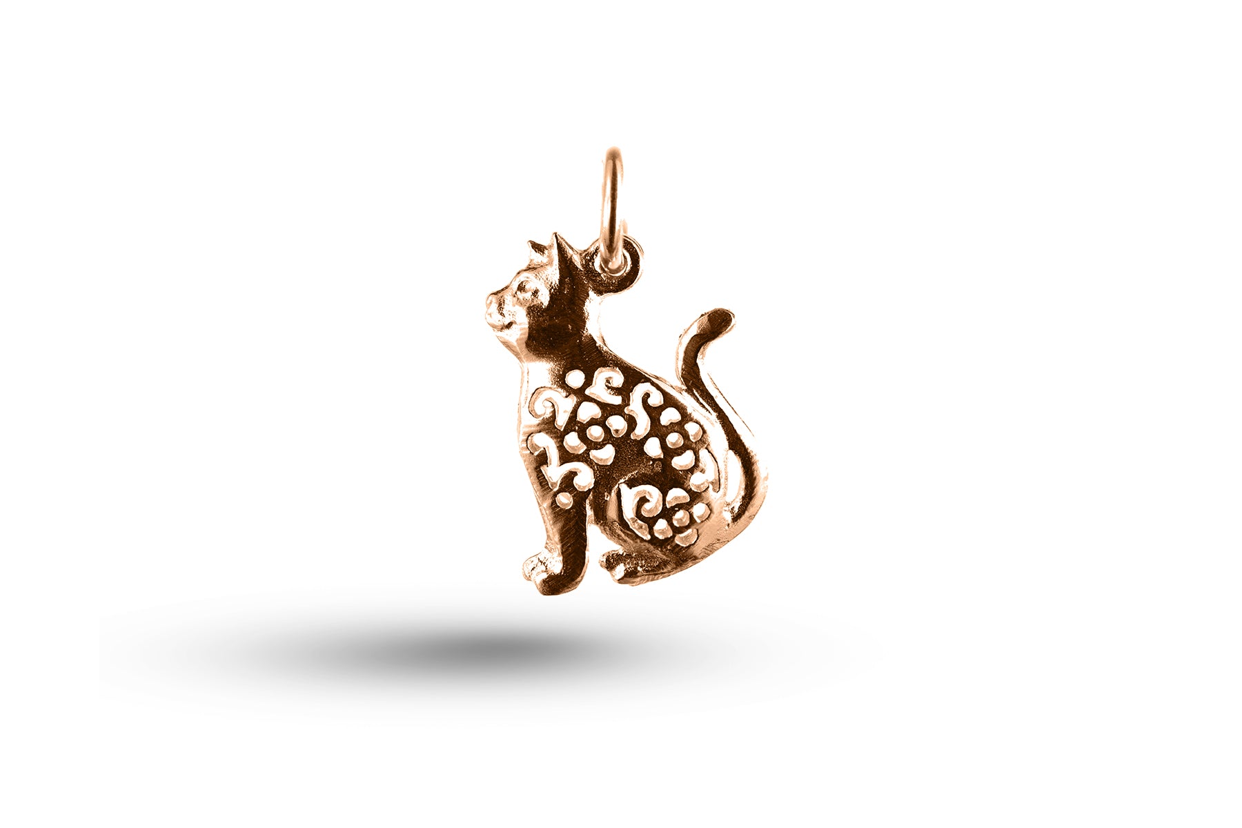Rose gold Filigree Cat charm.