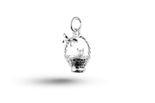 White gold Kitten in Basket charm.