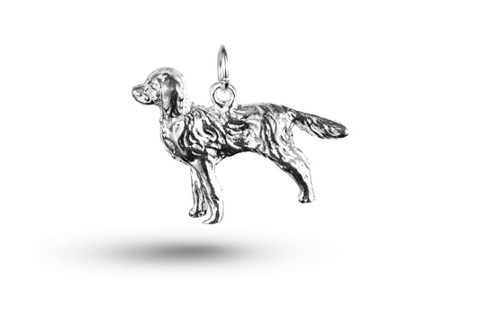 White gold Golden Retriever Dog charm.