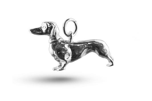 White gold Dachshund Dog Charm.