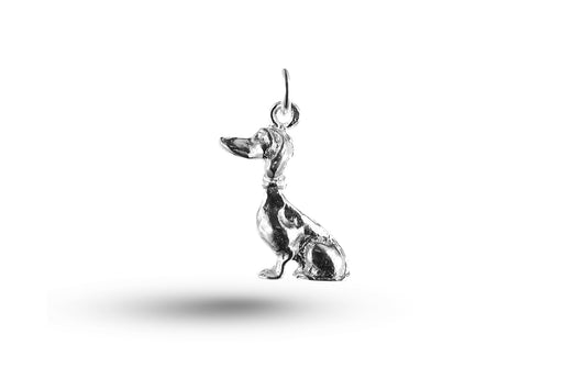 White gold Sitting Dachshund Dog charm.