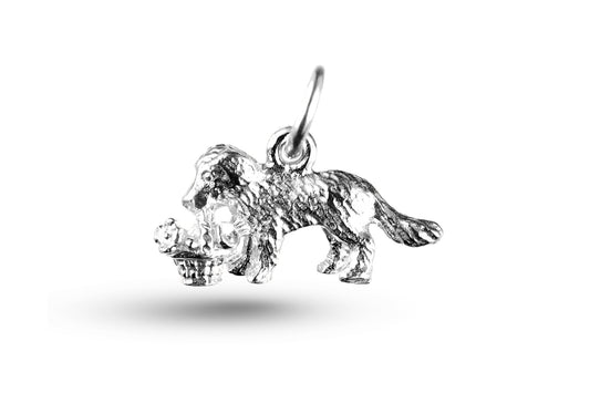 White gold Dog with Basket charm.