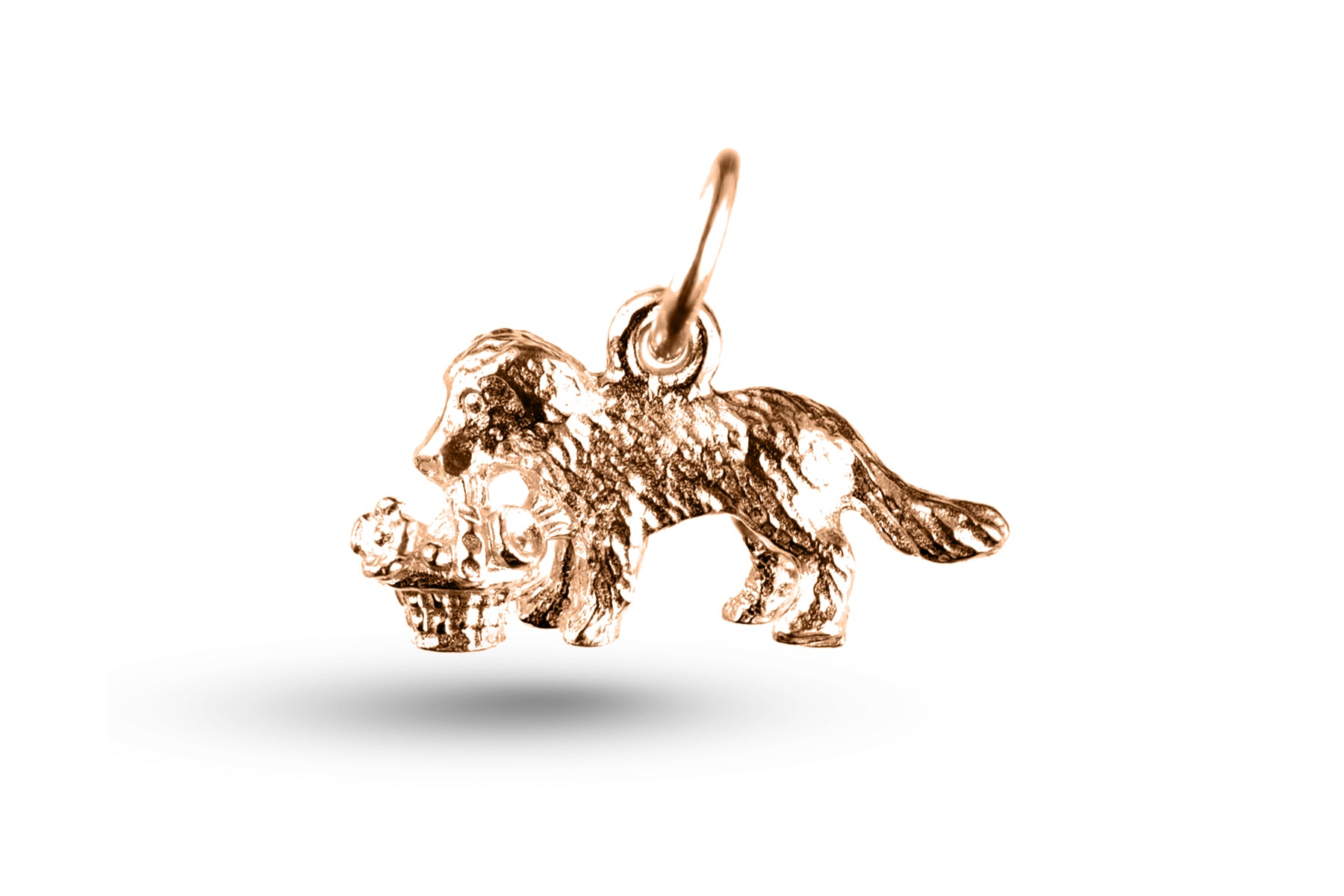 Rose gold Dog with Basket charm.