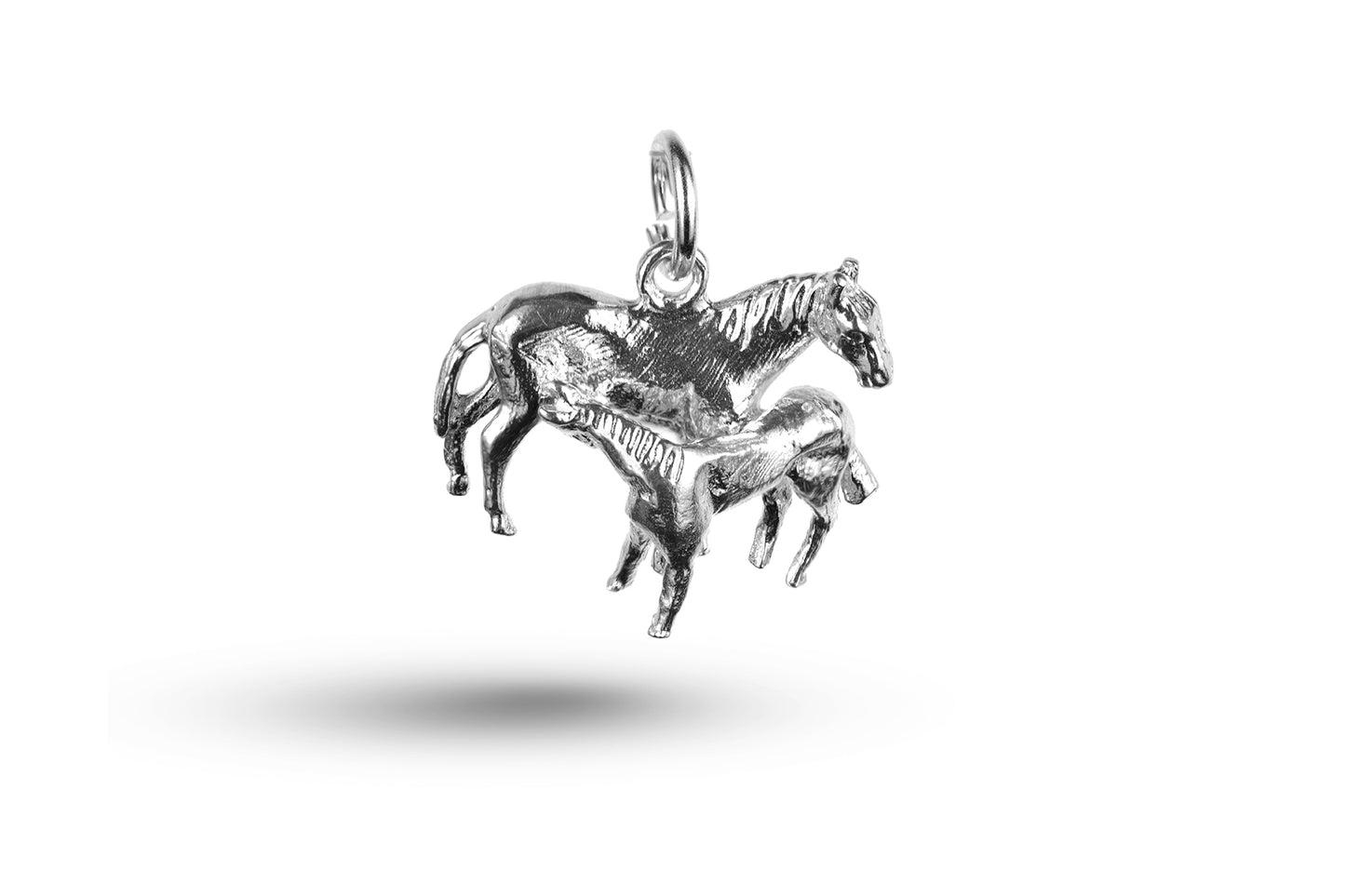 White gold Nursing Horse and Foal charm.