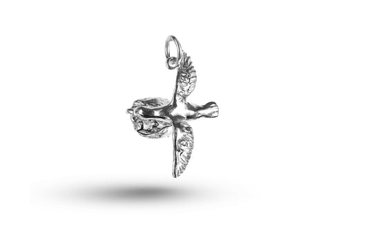 White gold Mallard Duck Flying charm.