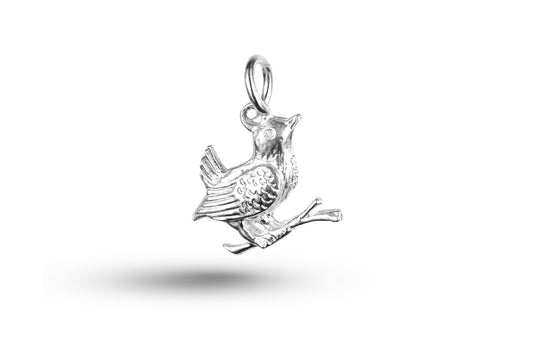 Luxury white gold bird on branch charm.