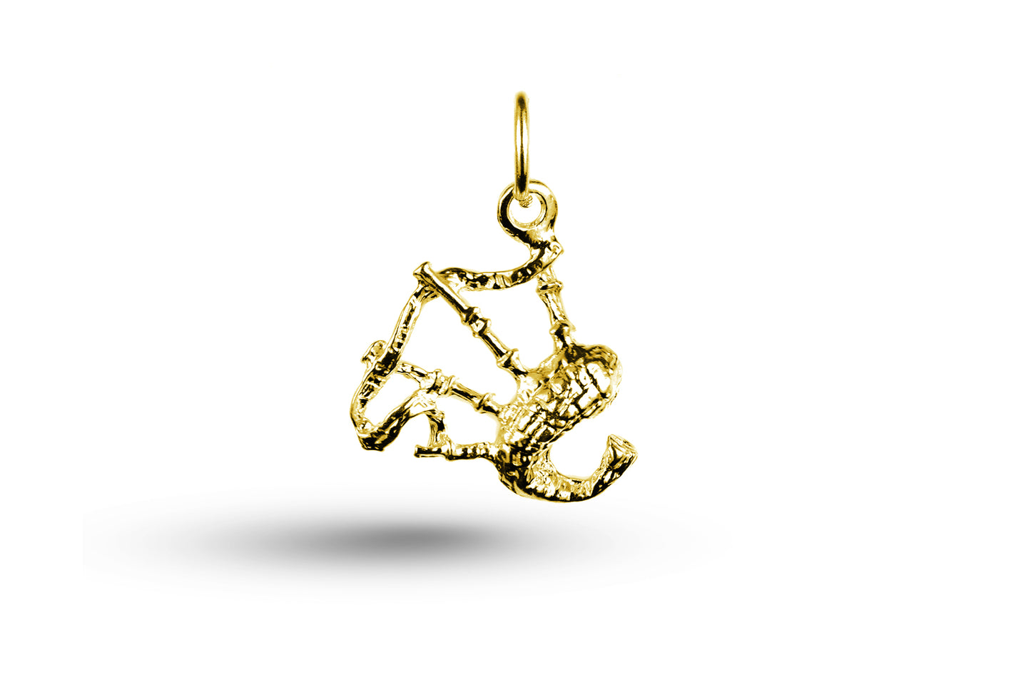Yellow gold Scottish Bagpipes charm.