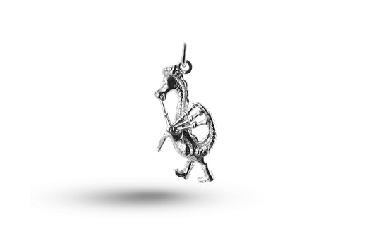 White gold Loch Ness Monster with Bagpipes charm.