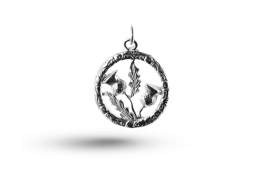 White gold Thistles in Circle charm.