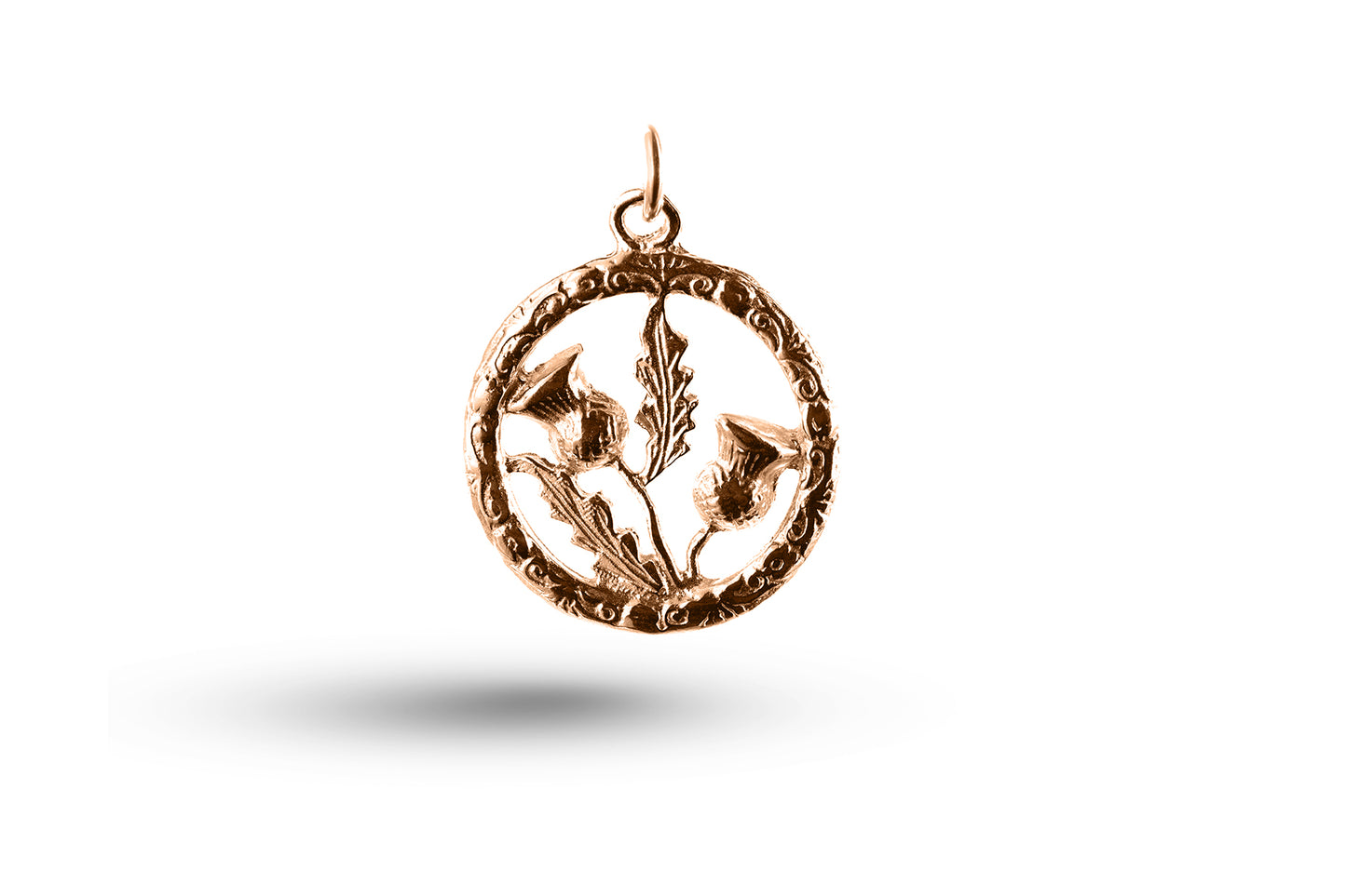 Rose gold Thistles in Circle charm.