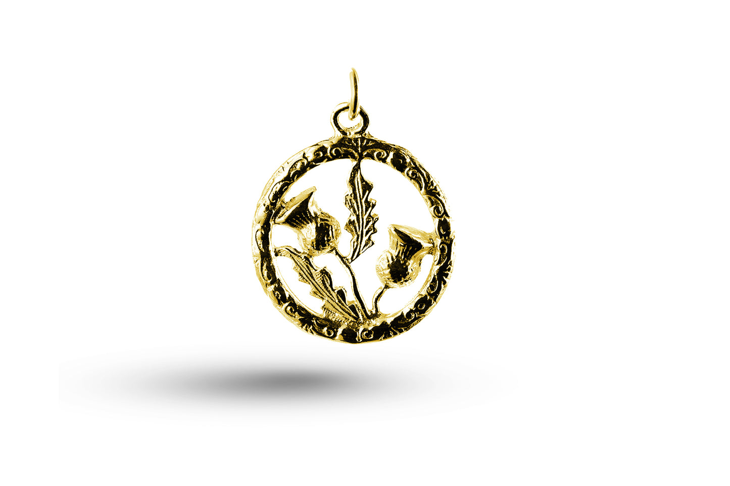 Yellow gold Thistles in Circle charm.
