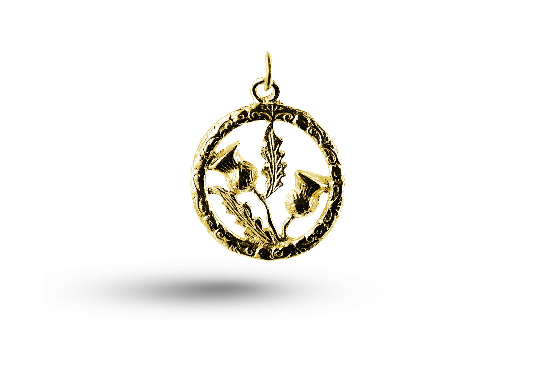 Yellow gold Thistles in Circle charm.