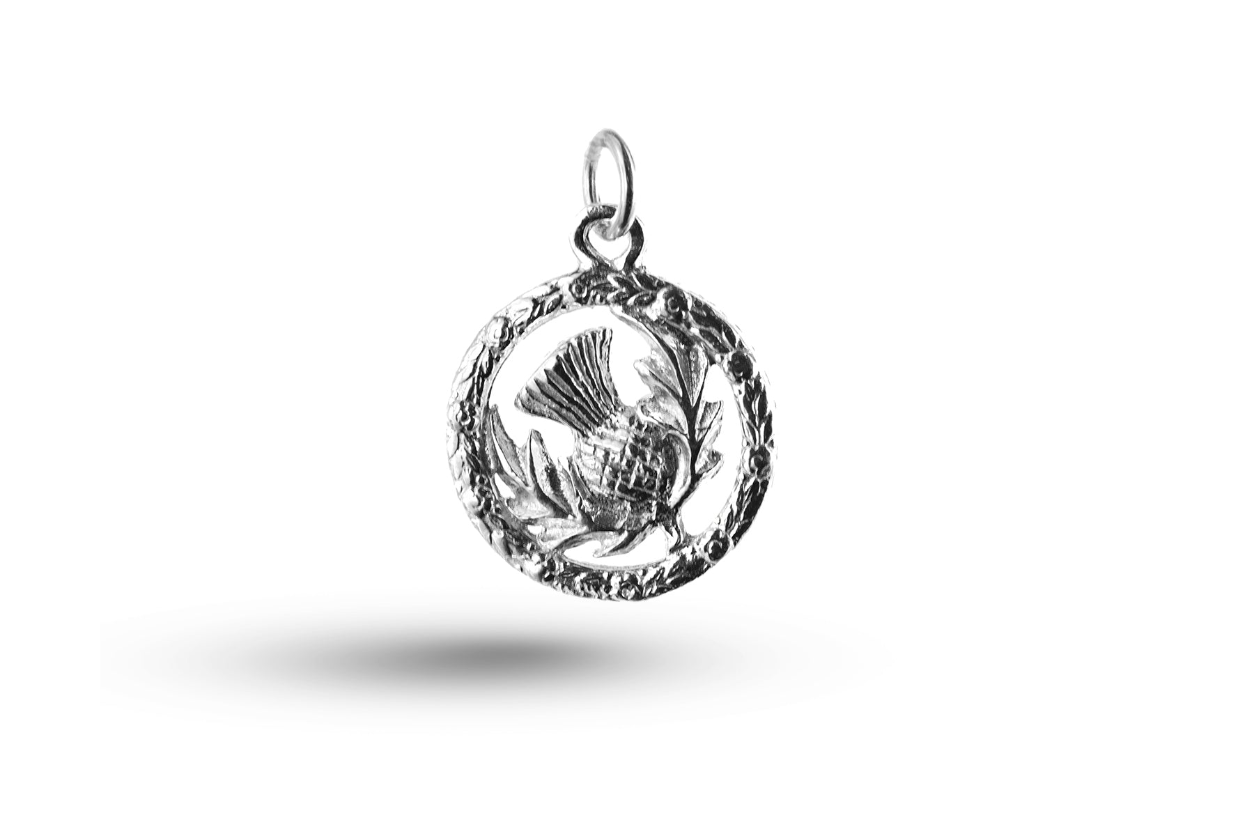 White gold Thistle in Circle charm.