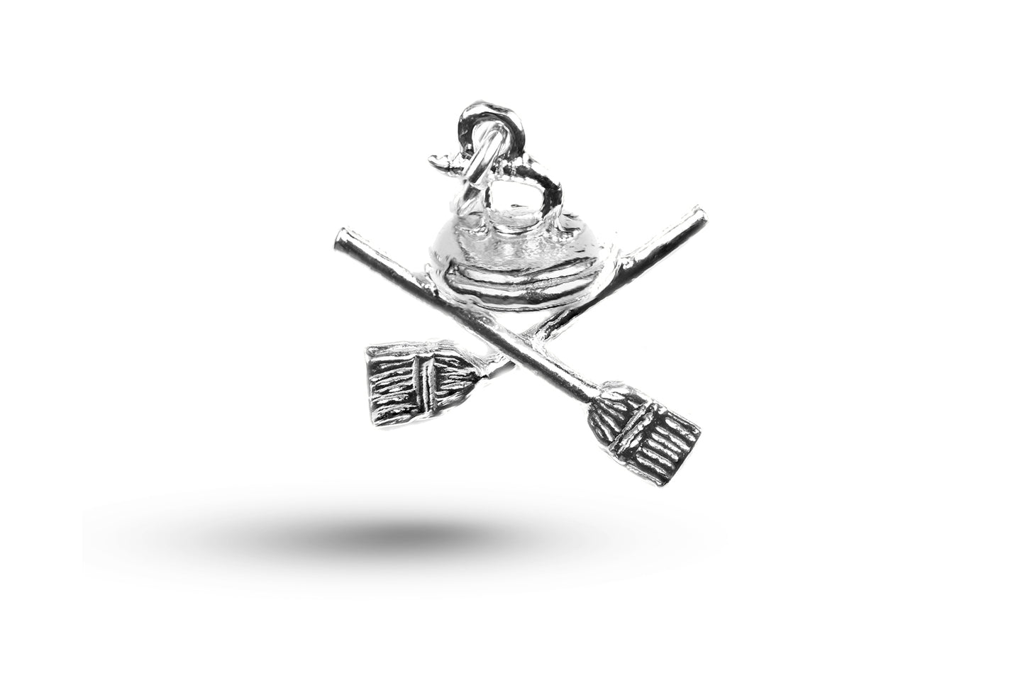 White gold Curling Stone and Brushes charm.
