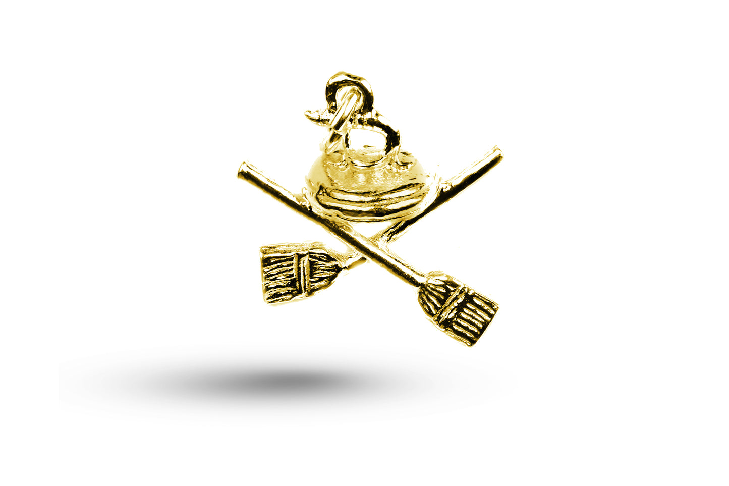 Yellow gold Curling Stone and Brushes charm.