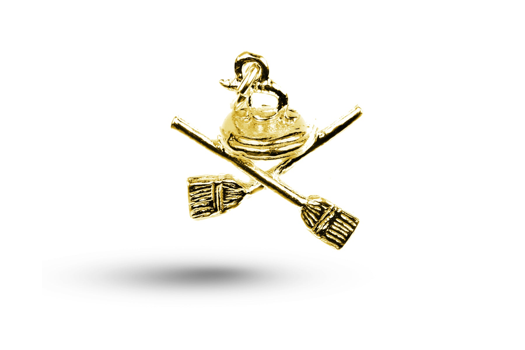 Yellow gold Curling Stone and Brushes charm.