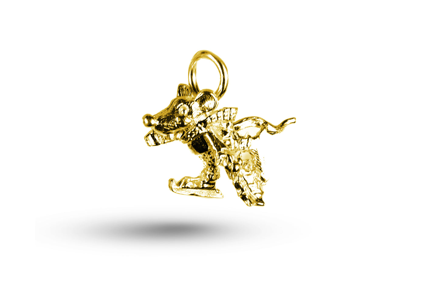 Yellow gold Ice Skating Mouse Christmas charm.
