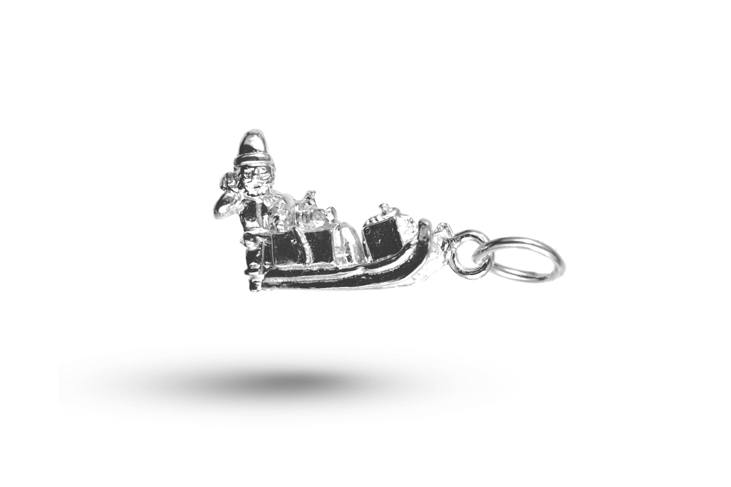 White gold Father Christmas on Sleigh charm.