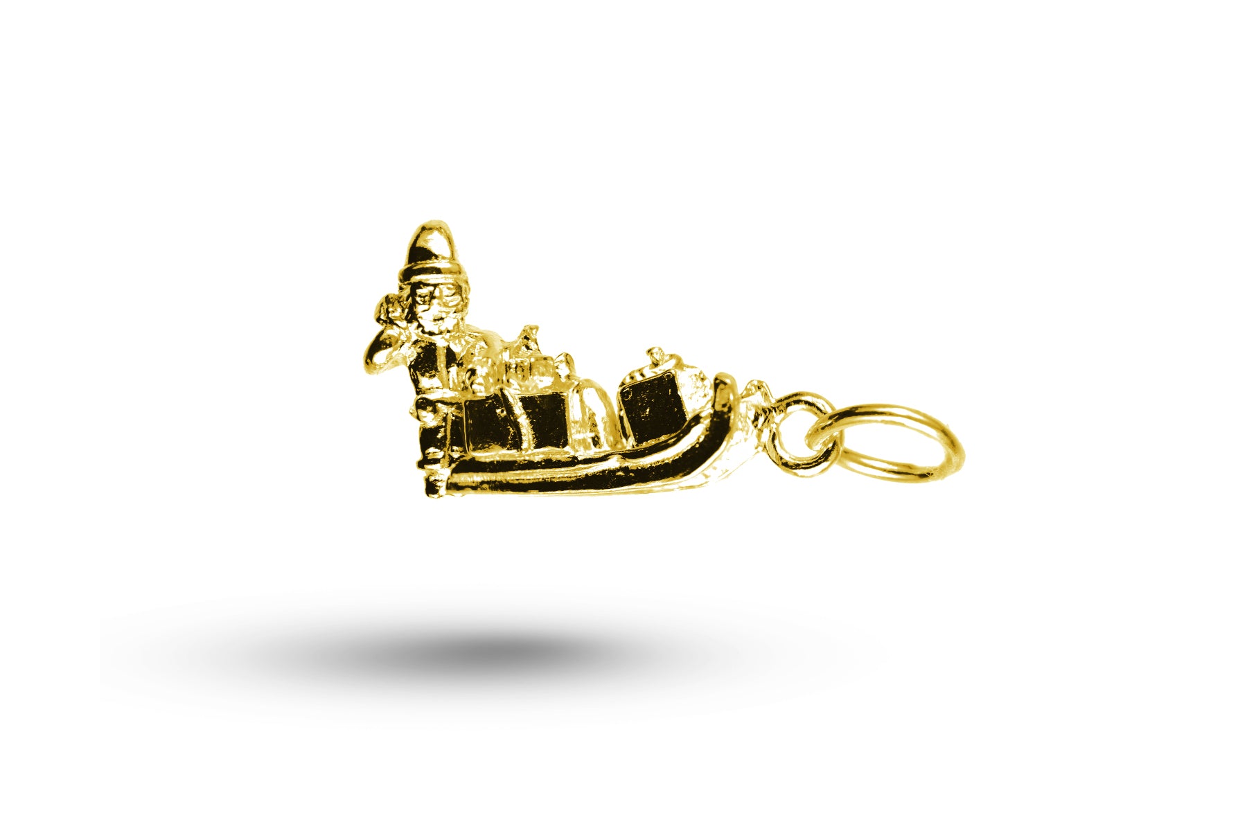 Yellow gold Father Christmas on Sleigh charm.
