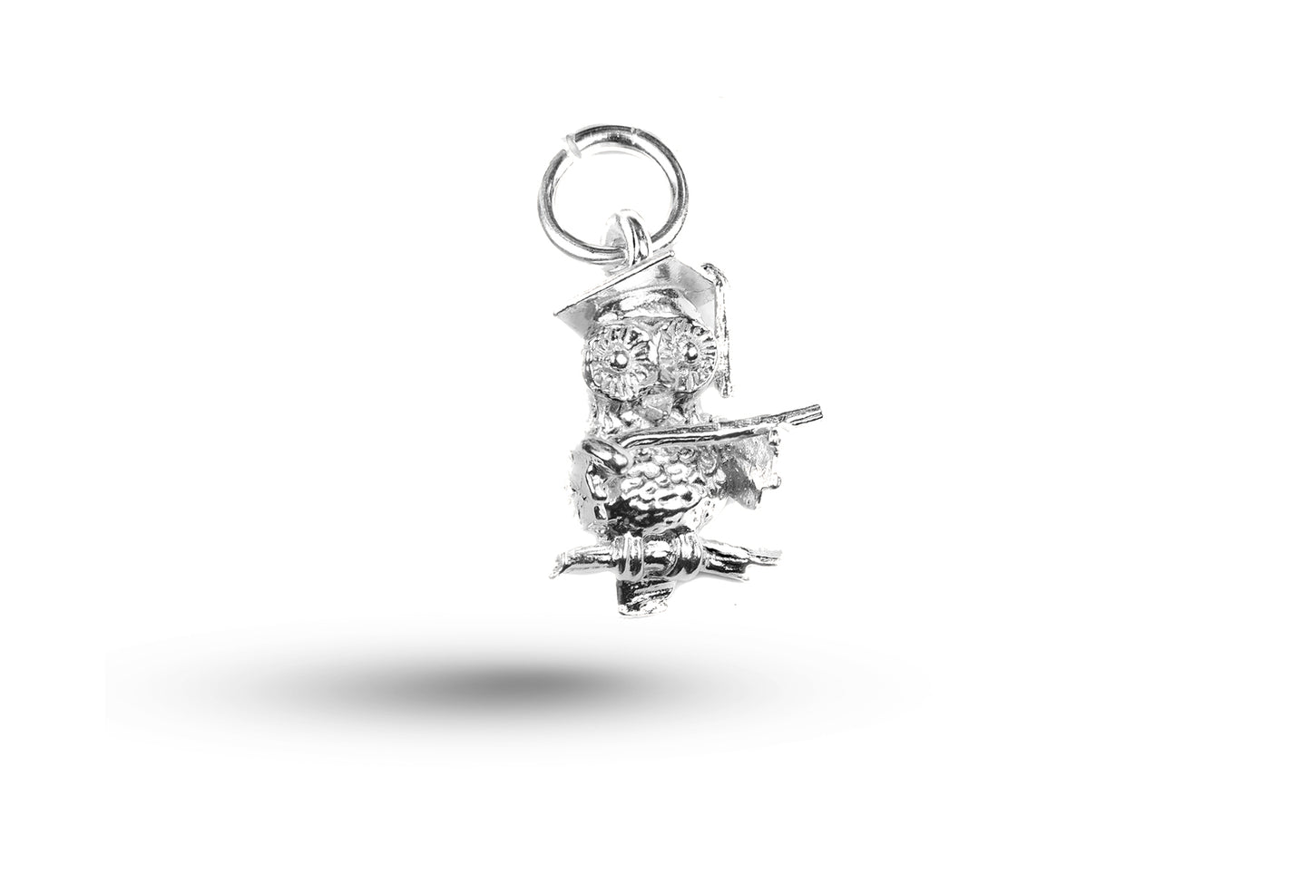 White gold Owl Christmas Carols charm.