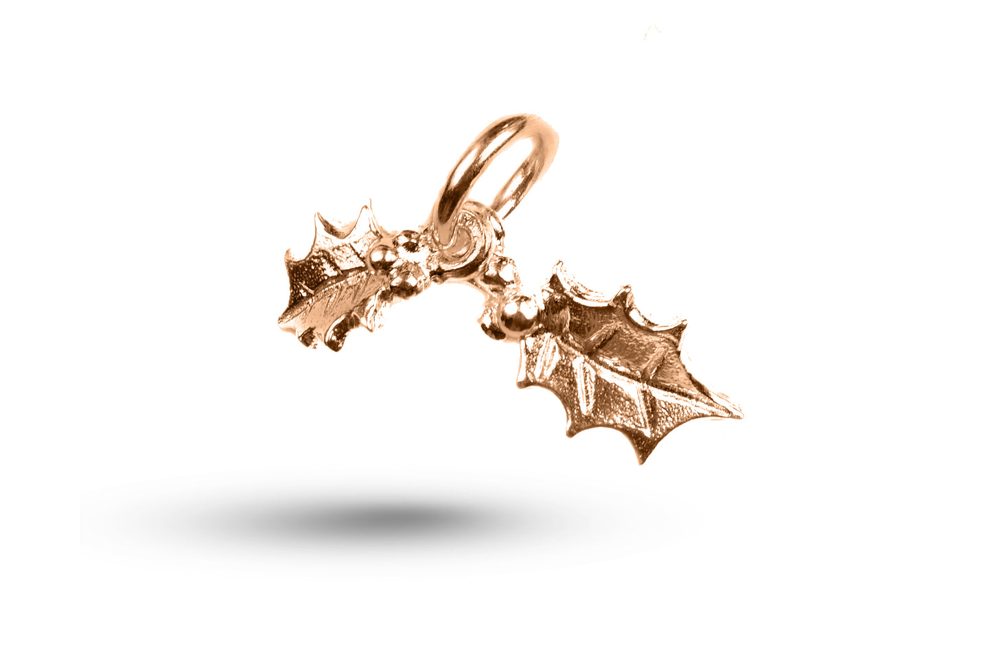 Rose gold Pair of Holly Leaves Christmas charm.