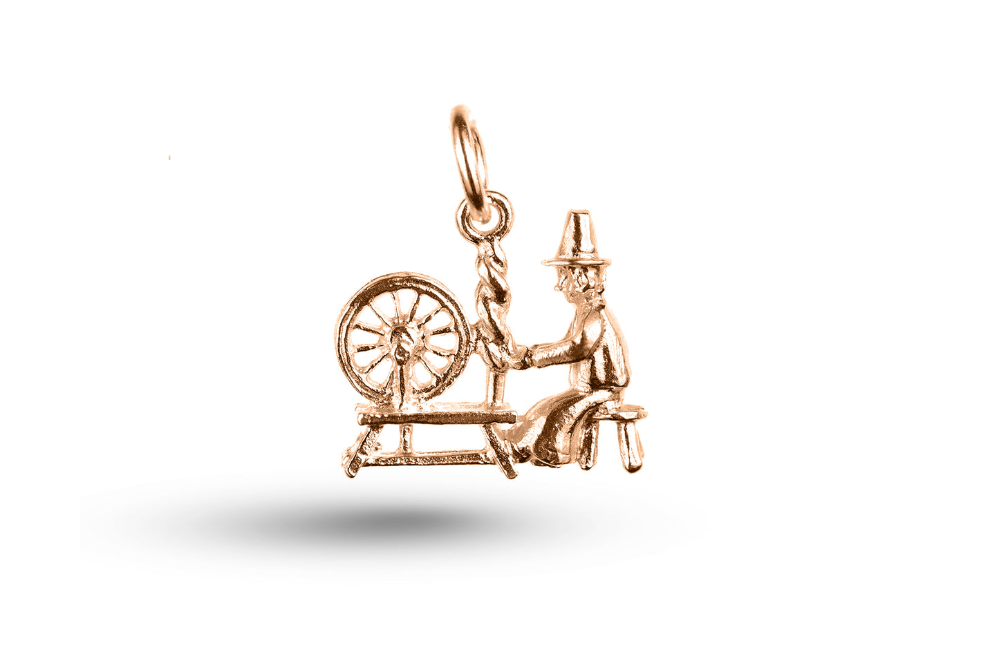Rose gold Welsh Lady and Spinning Wheel charm.