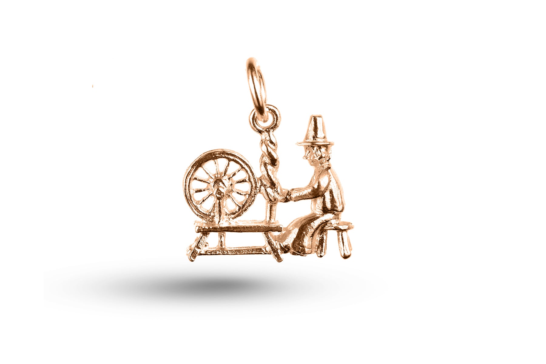 Rose gold Welsh Lady and Spinning Wheel charm.