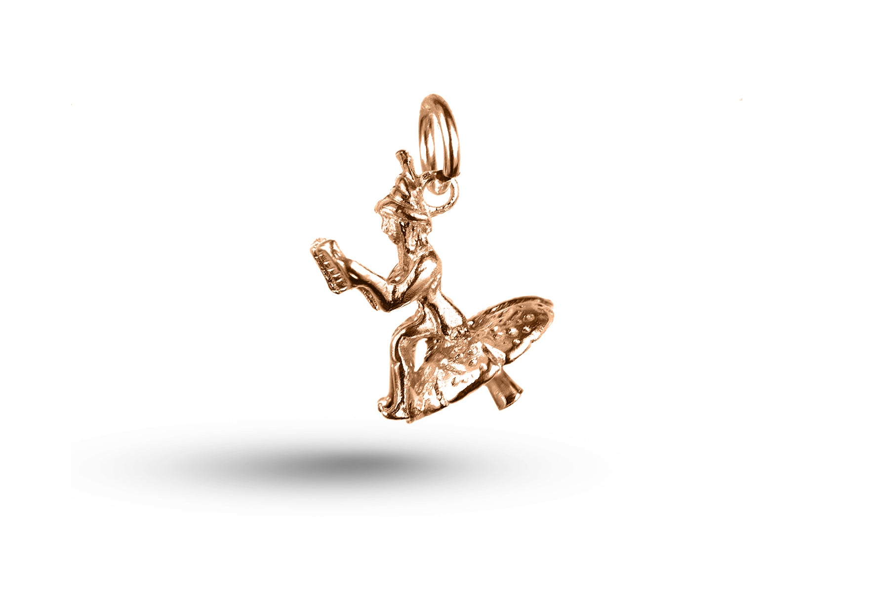 Rose gold Leprechaun on Mushroom charm.
