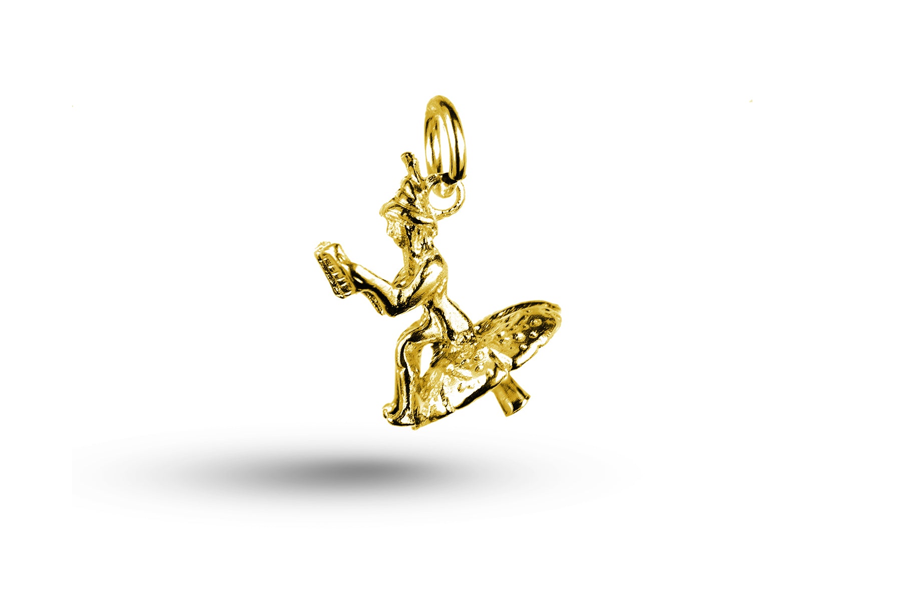 Yellow gold Leprechaun on Mushroom charm.