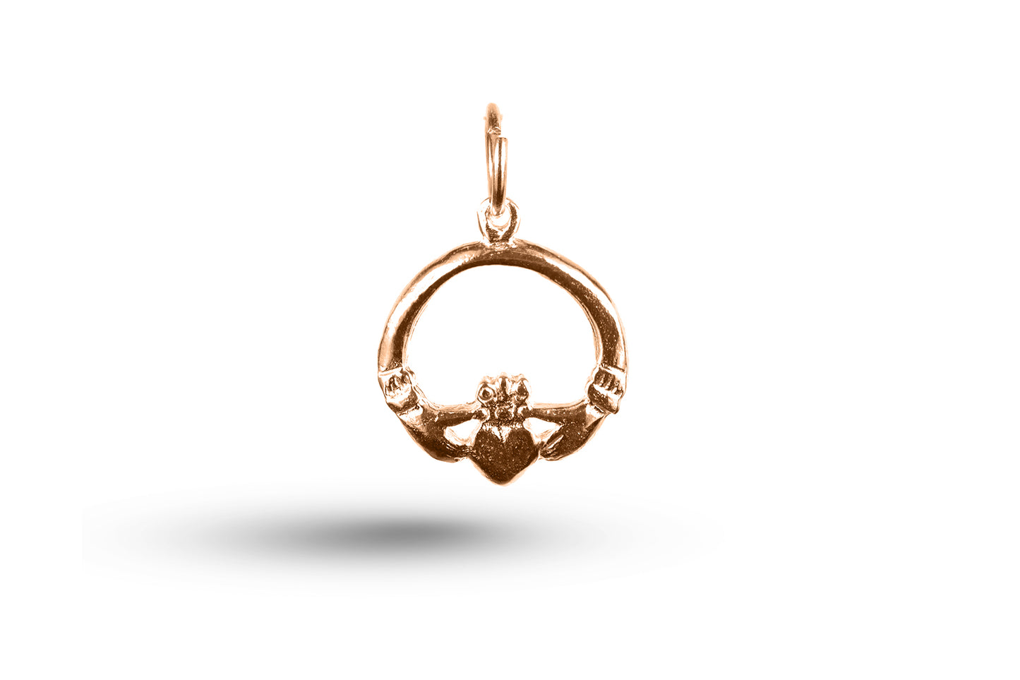 Rose gold Claddagh charm.
