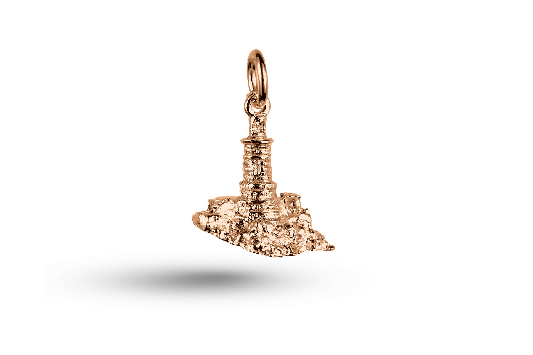 Rose gold Lighthouse on Rock charm.