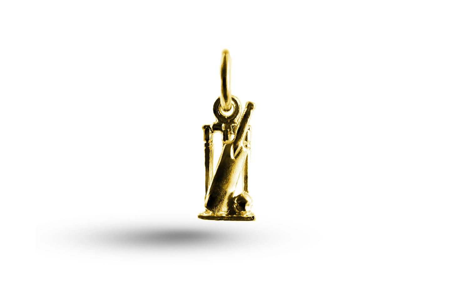 Yellow gold Cricket Bat and Stumps charm.