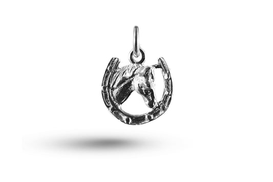 White gold Horse Head in Horseshoe charm.