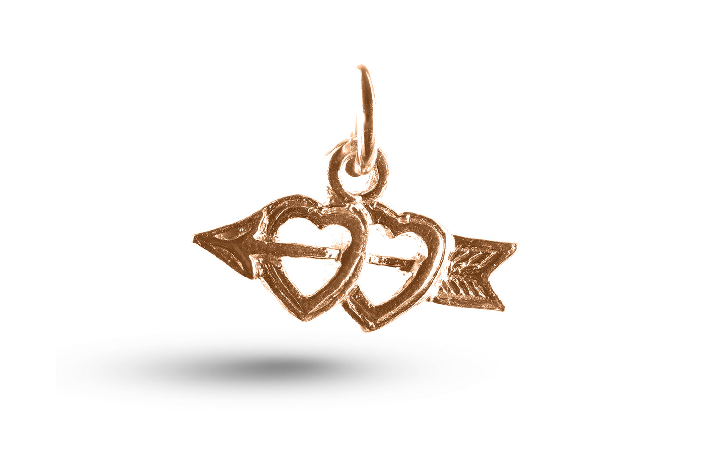 Luxury rose gold arrow double hearts charm.
