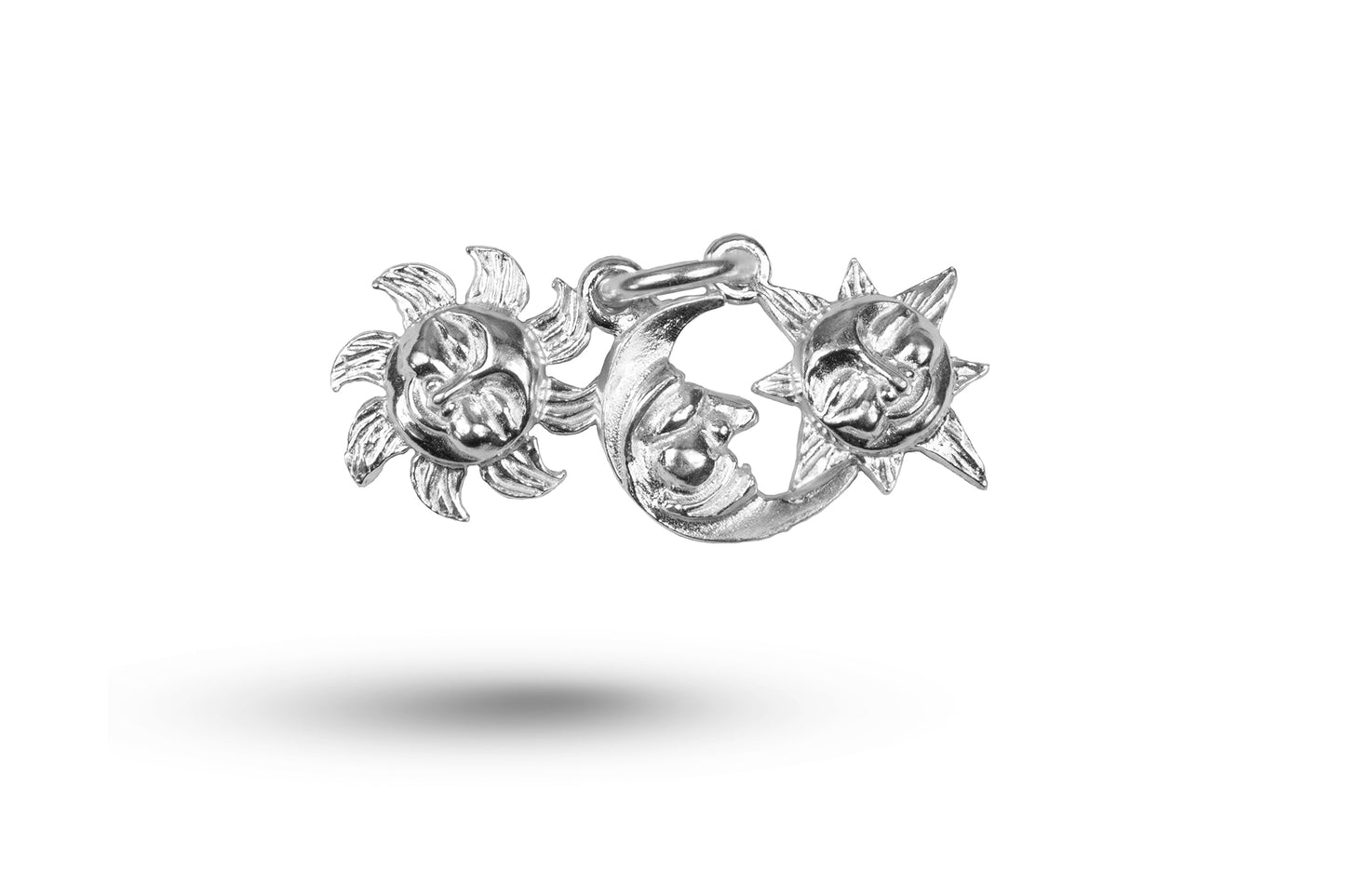 White gold Sun Moon Star charm.